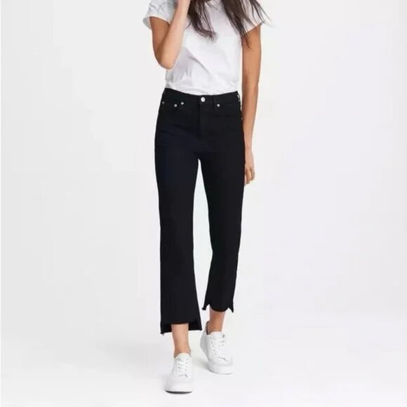 rag & bone Jeans Womens 28 Black Nina Stovepipe Byan Cropped Raw Hem Made in USA - Picture 1 of 14